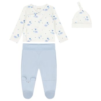 Baby Boys Ivory & Blue Balloon 2 Piece Babygrow Set