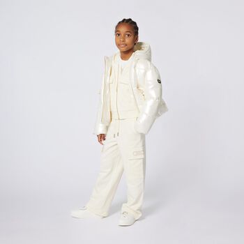 Girls Ivory Logo Hooded Zip Up Top