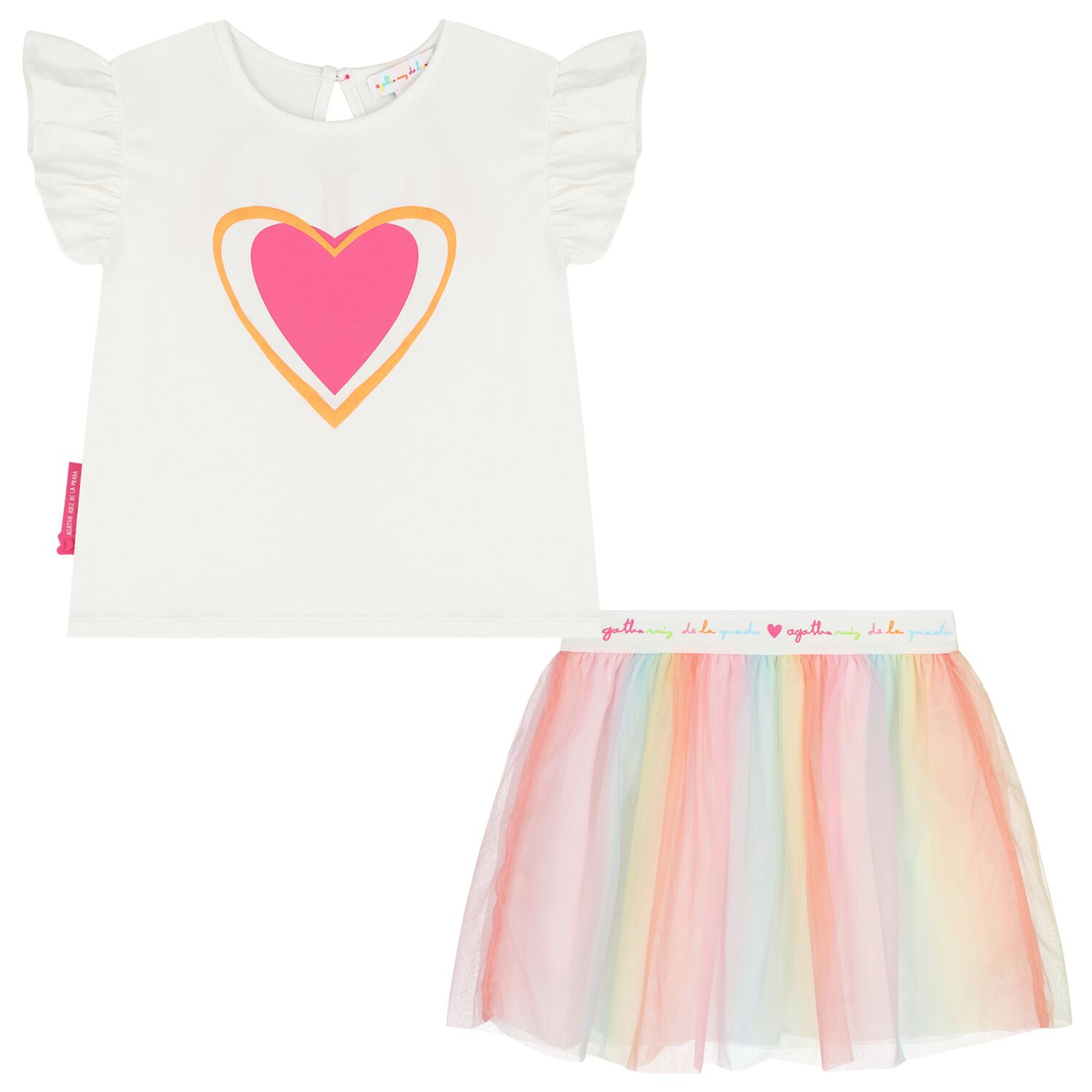 Girls White & Pink Tulle Skirt Set, 1, hi-res