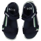 Boys White, Green & Navy Blue Logo Sandals, 2, hi-res