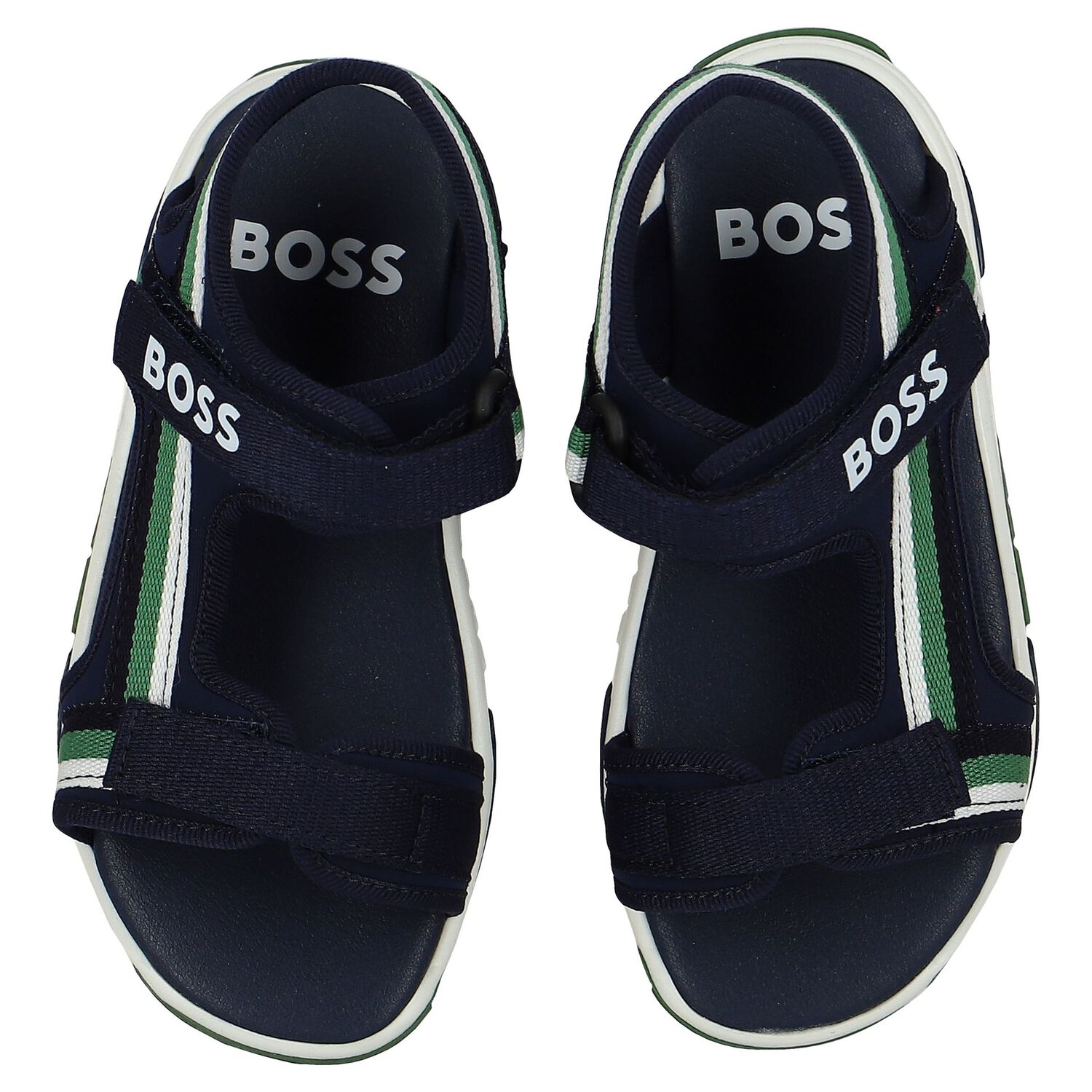 Boys White, Green & Navy Blue Logo Sandals, 2, hi-res