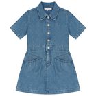 Girls Blue Logo Denim Dress, 1, hi-res