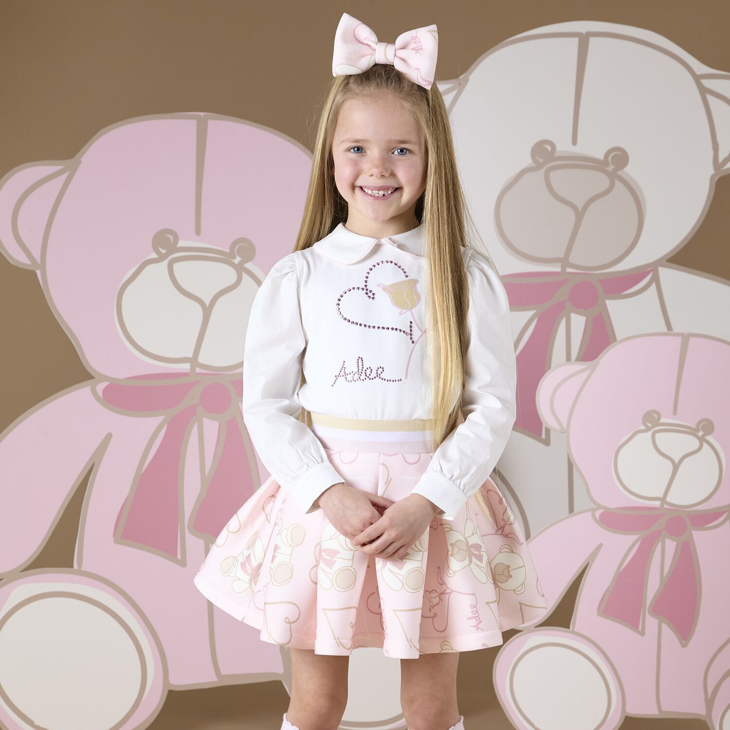 Girls White & Pink Logo Skirt Set , 1, hi-res image number null