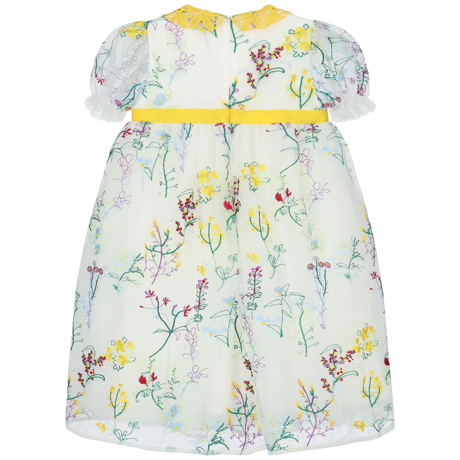 Girls White & Yellow Floral Tulle Dress, 1, hi-res image number null