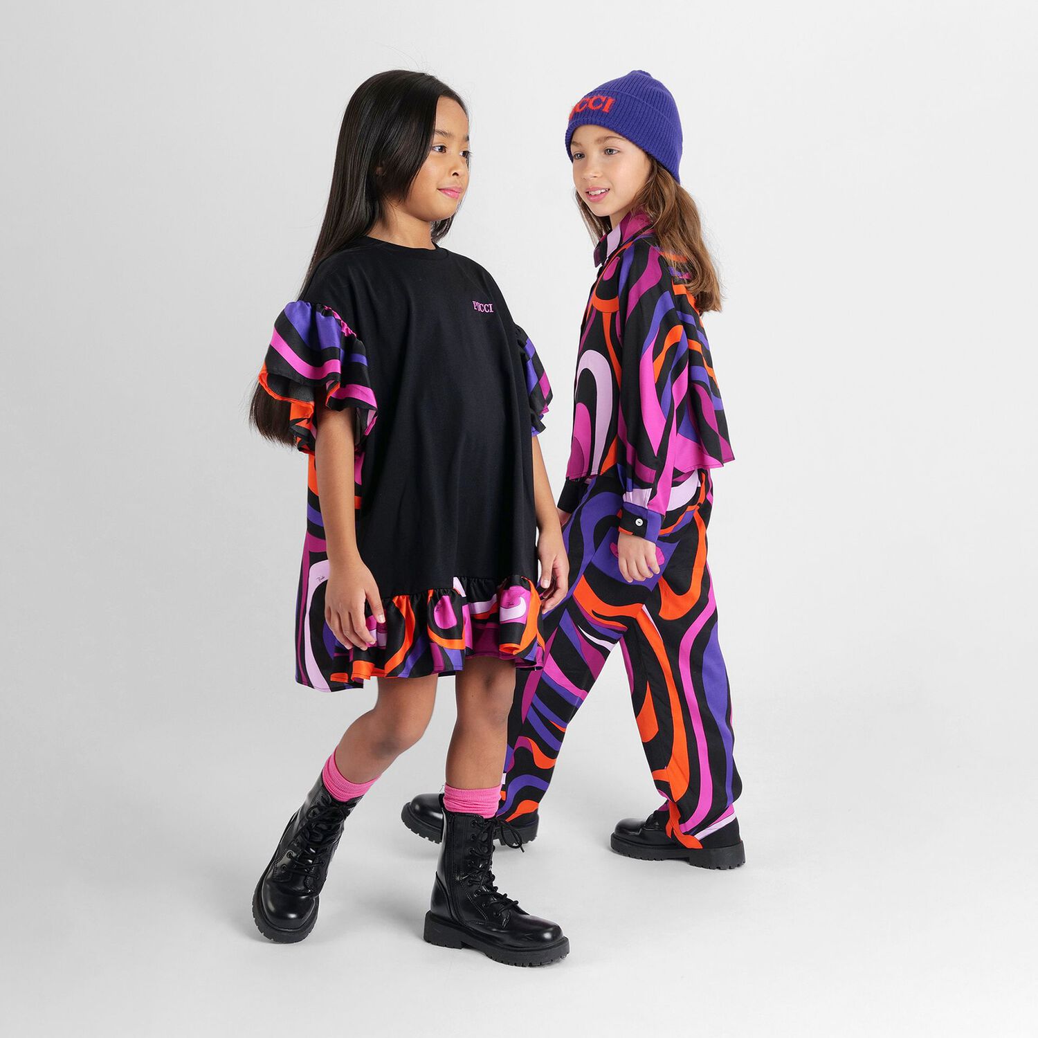 Girls Black Vortice Dress, 1, hi-res