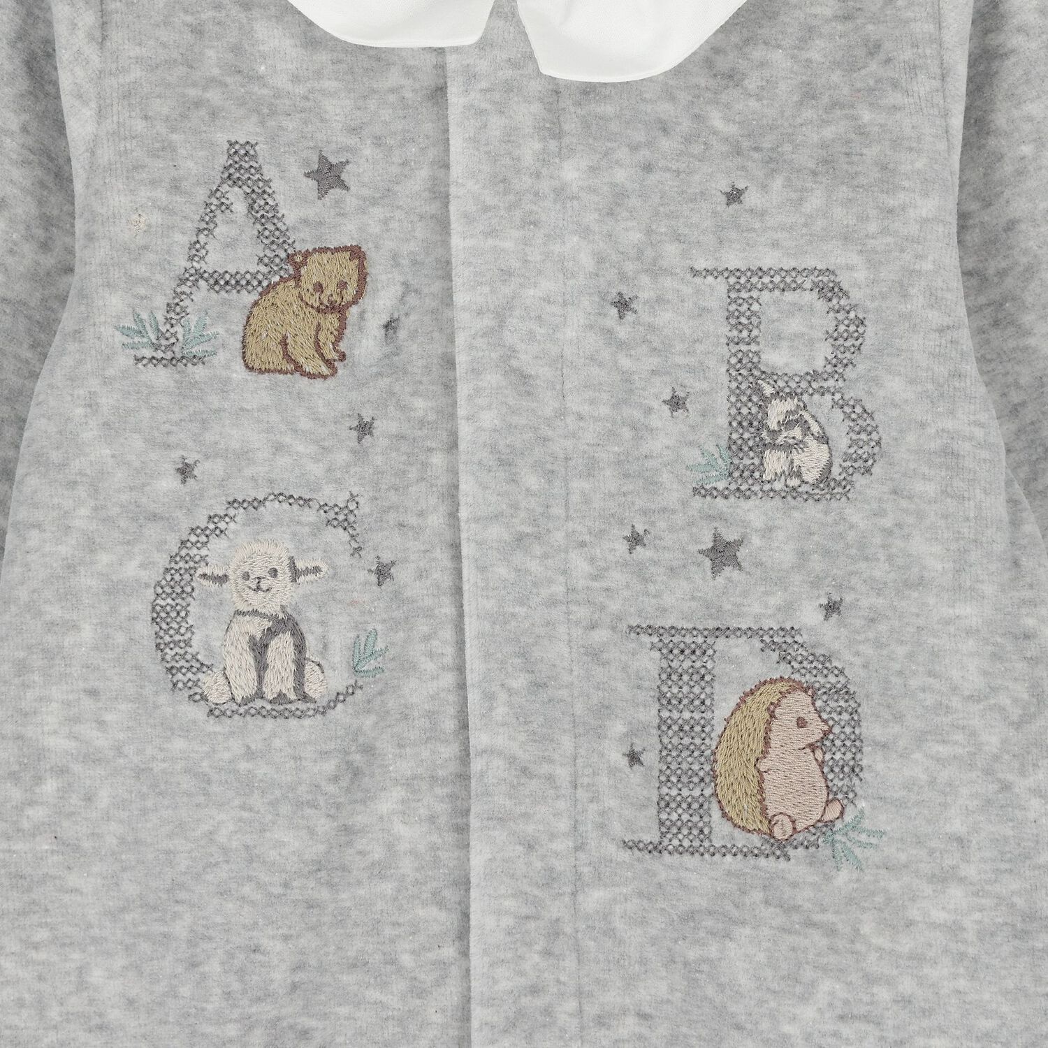 Baby Boys Grey Embroidered Animal Babygrow, 2, hi-res
