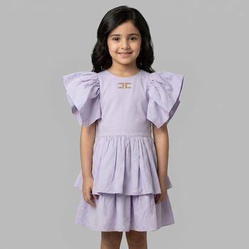 Girls Purple Logo Tiered Dress
