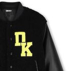 Boys Mini Me Black Faux Shearling Varsity Jacket, 1, hi-res