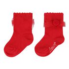 Baby Girls Red Pom Pom Socks, 1, hi-res