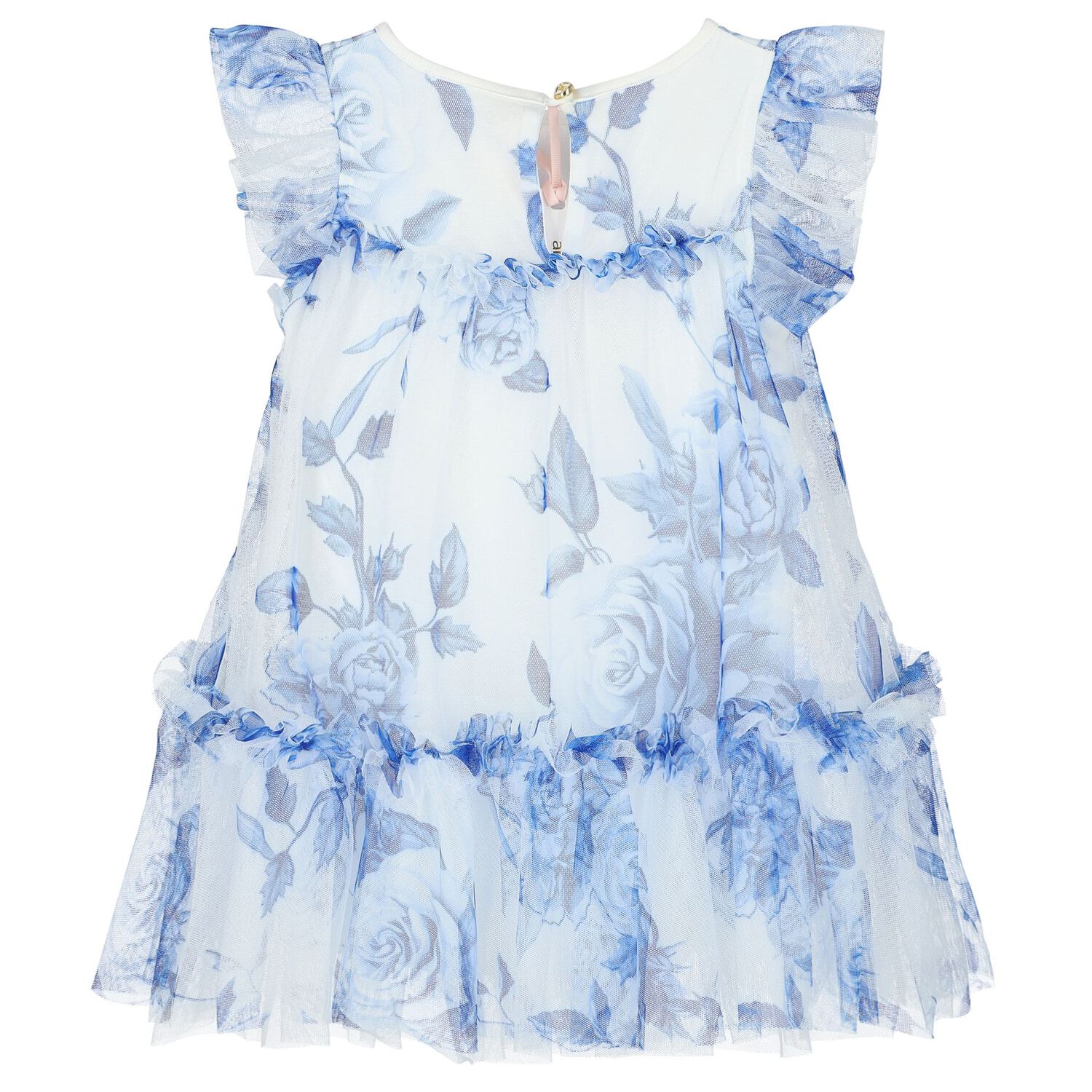 Baby Girls White & Blue Floral Tulle Dress, 1, hi-res image number null