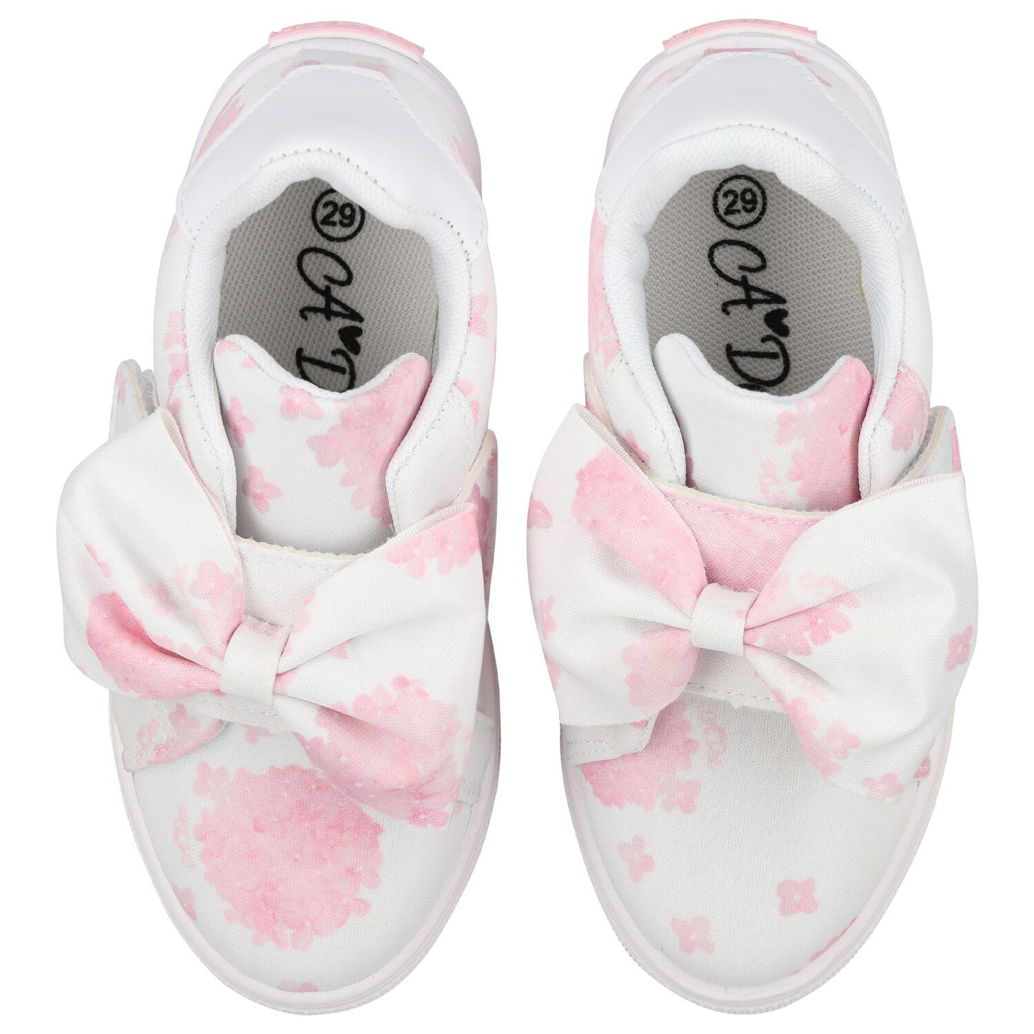 Girls White & Pink Floral Velcro Trainers, 1, hi-res image number null