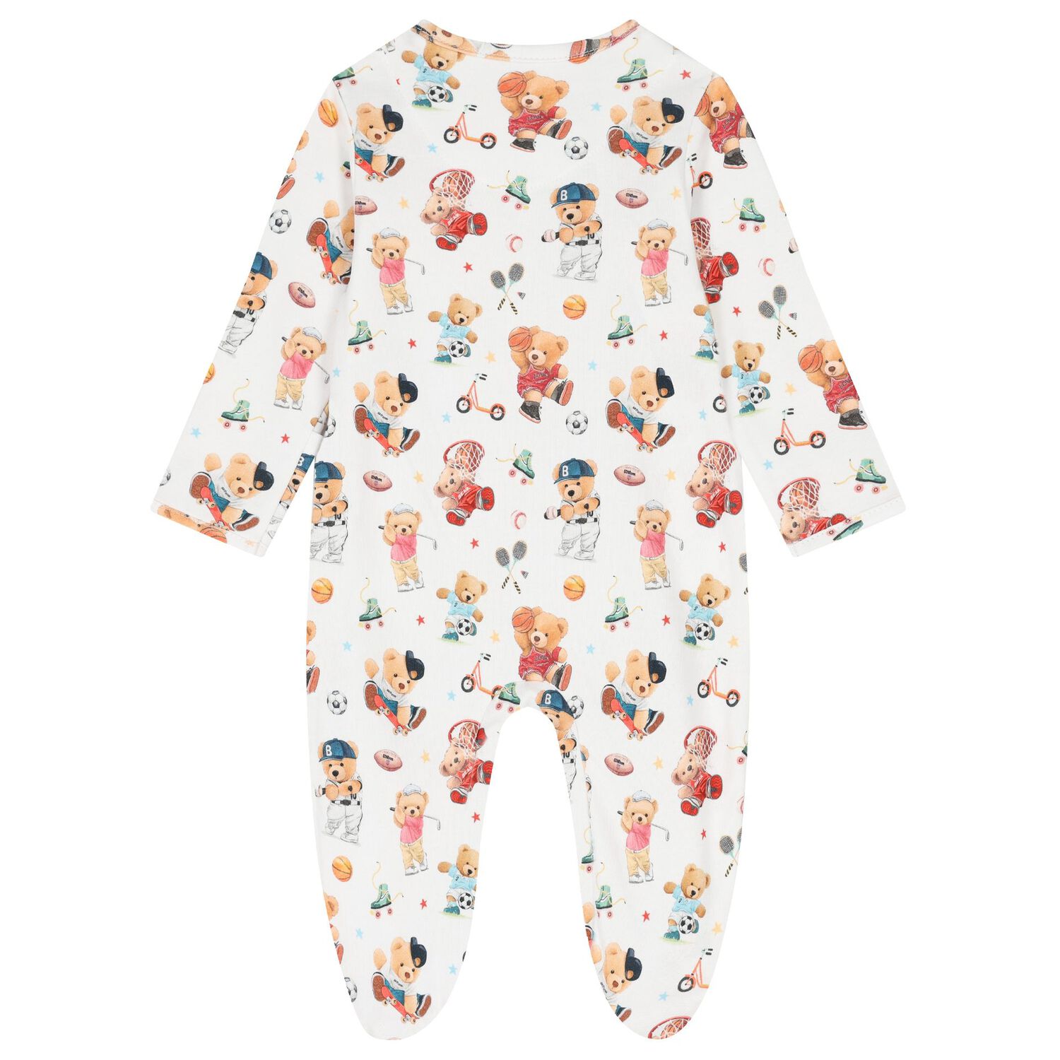 طقم ملابس القطن باللون الابيض على شكل دب مرح, 1, hi-res