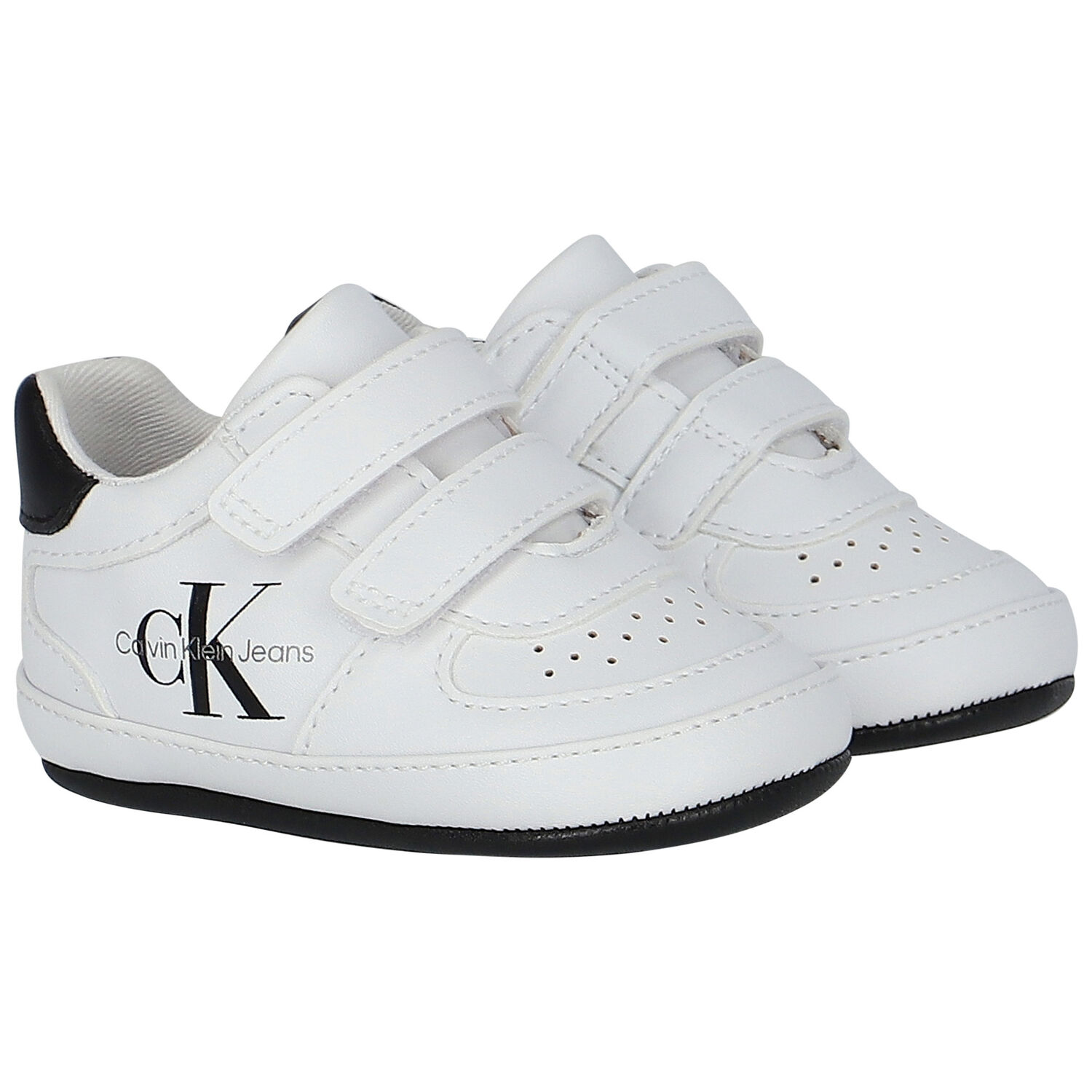 White & Black Logo Pre Walker Shoes, 1, hi-res
