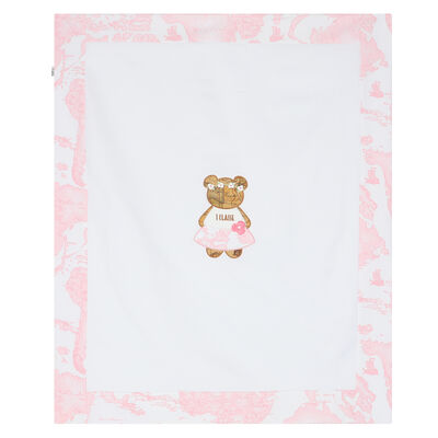 Baby Girls White & Pink Teddy Blanket