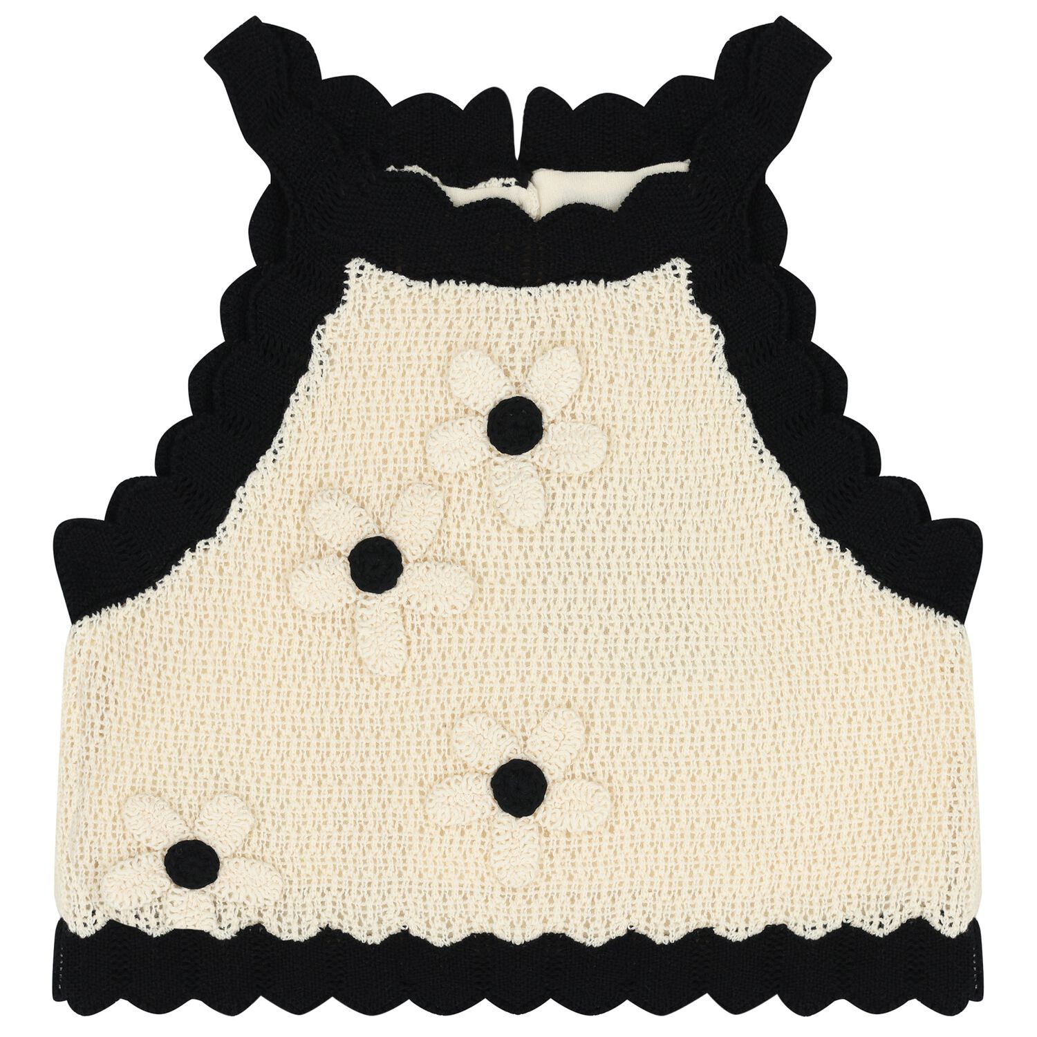 Girls Beige & Black Flower Knitted Top, 1, hi-res