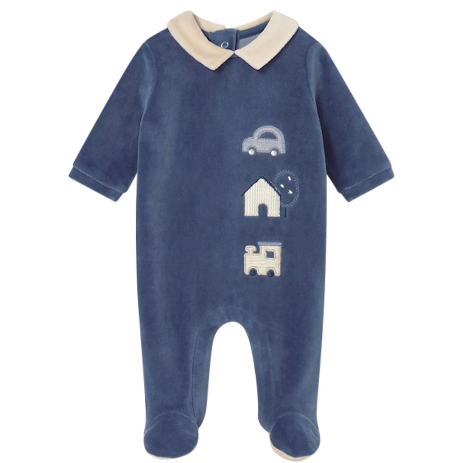 Baby Boys Beige & Blue Babygrow, 2, hi-res