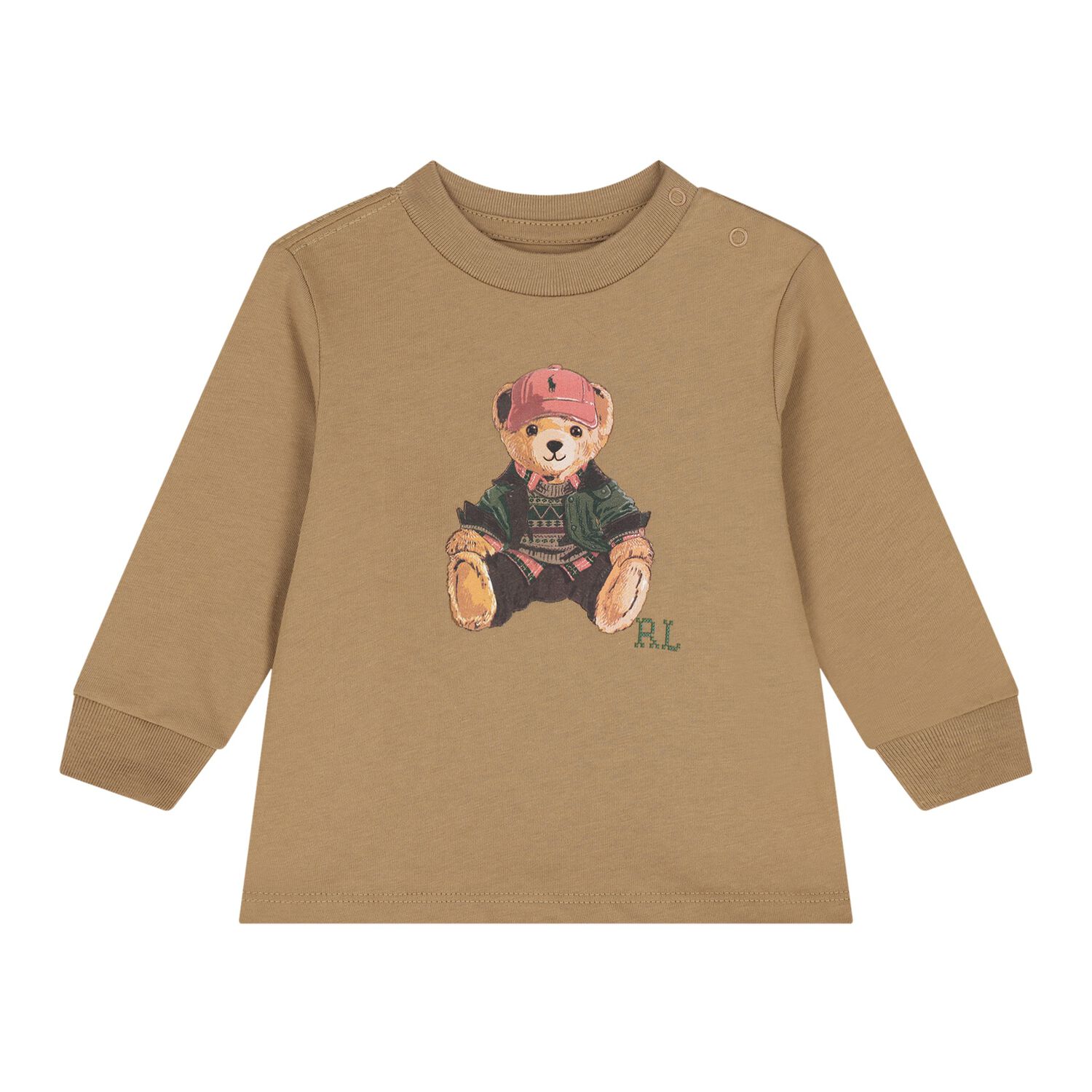 Baby Boys Beige Polo Bear Long Sleeve Top, 1, hi-res