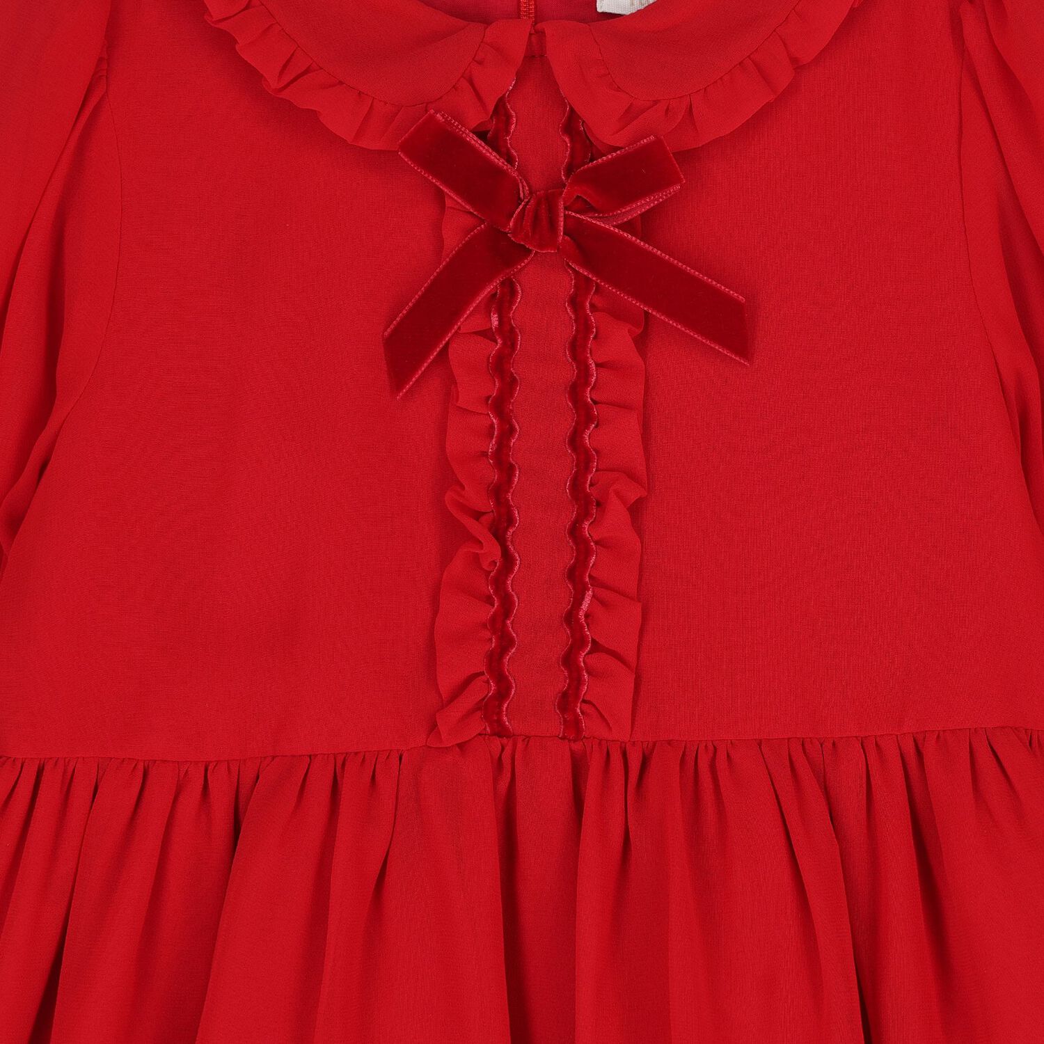 Girls Red Bow Chiffon Dress, 1, hi-res