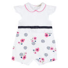 Baby Girls White & Pink Floral Romper, 1, hi-res