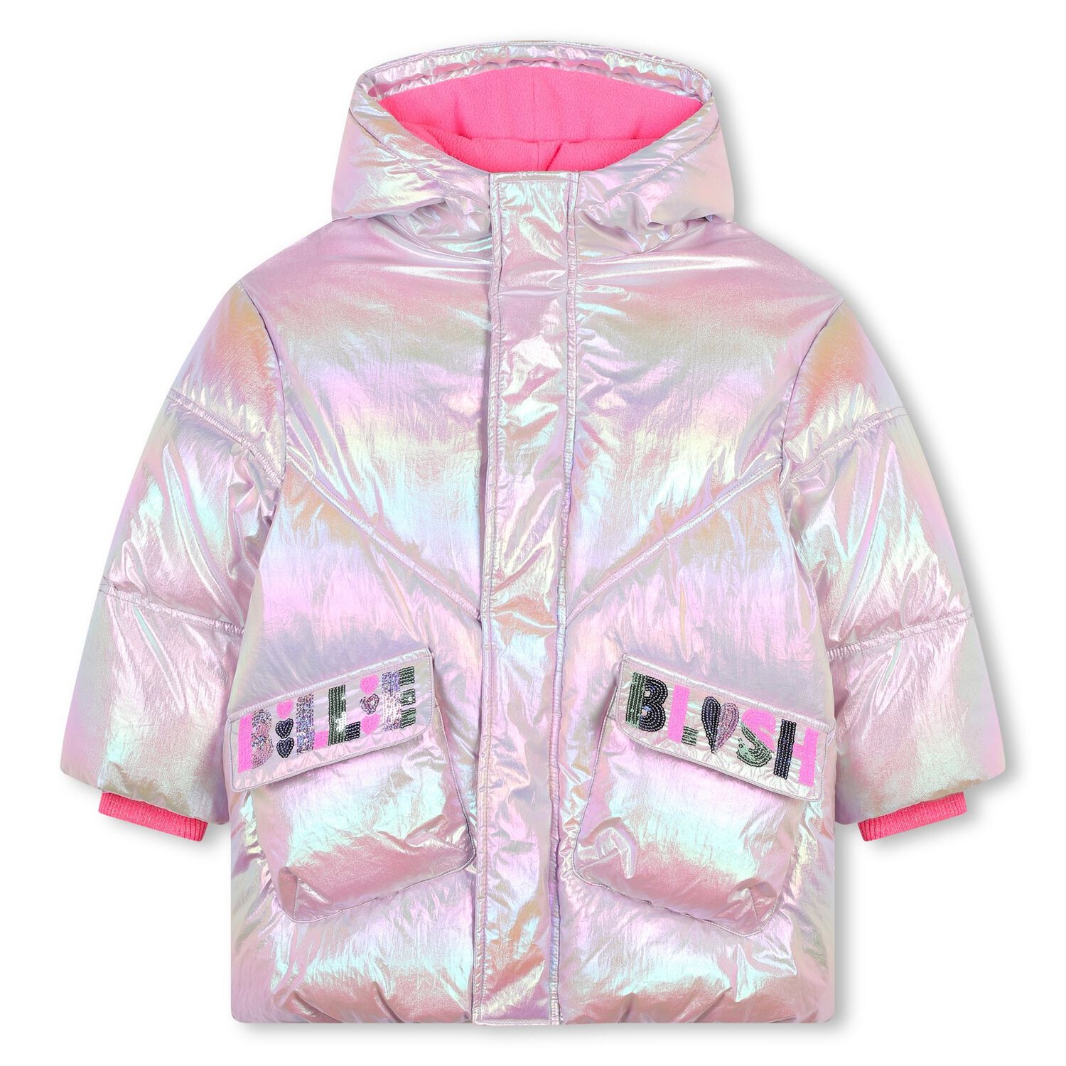Girls Pink Logo Iridescent Puffer Jacket, 1, hi-res image number null