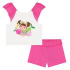 Younger Girls White & Pink Shorts Set, 1, hi-res