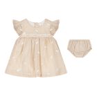 Baby Girls Beige Embroidered Floral Dress Set, 1, hi-res