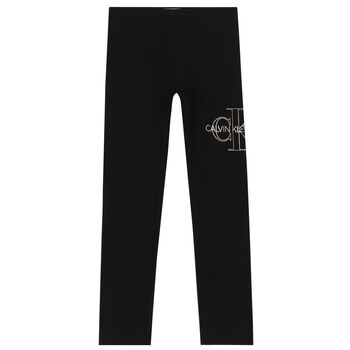 Girls Black Logo Leggings