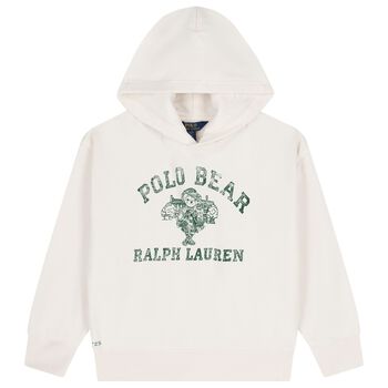 Girls Ivory Logo Polo Bear Hooded Top