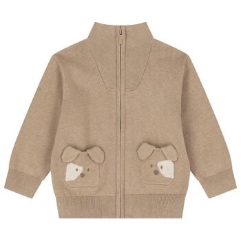Younger Boys Beige Knitted Zip Up Top