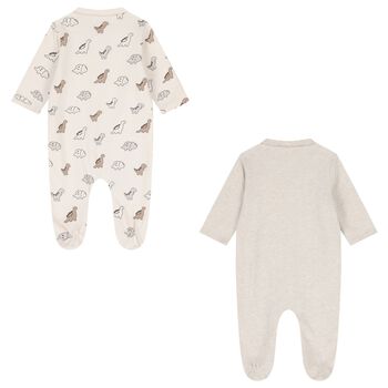 Baby Boys Ivory & Beige Dinosaur Babygrows ( 2-Pack )