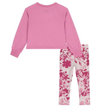 Girls Pink Logo Floral Leggings Set