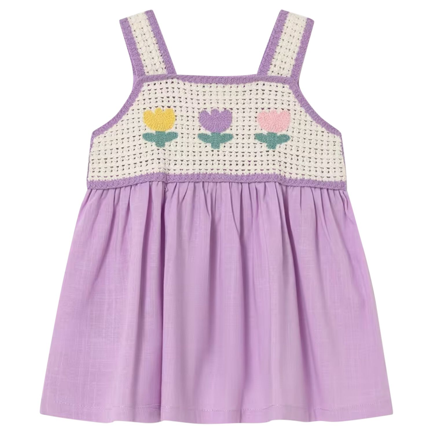 Younger Girls Lilac & Ivory Flower Dress, 1, hi-res