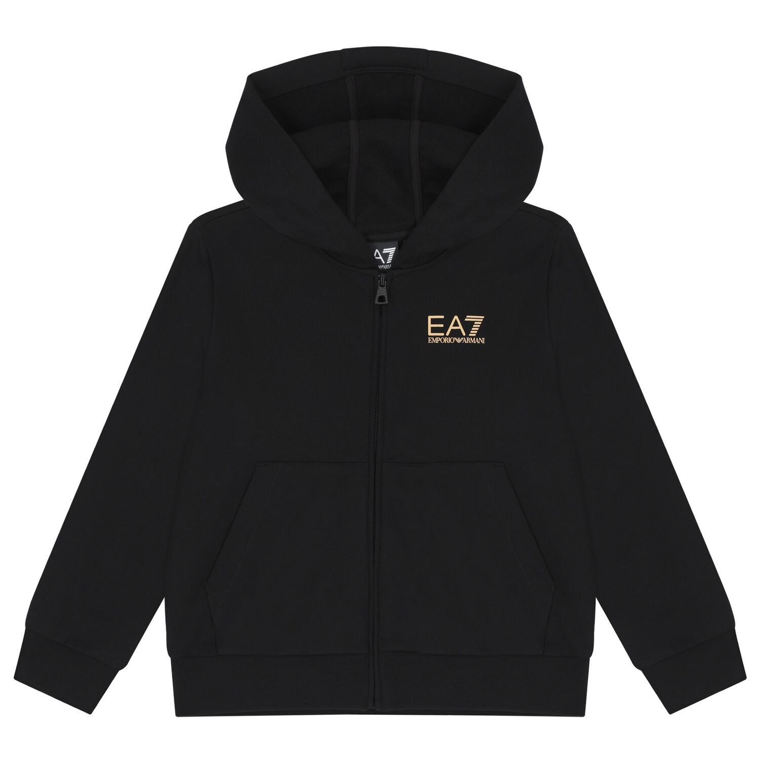 Boys Black Logo Hooded Zip Up Top, 1, hi-res