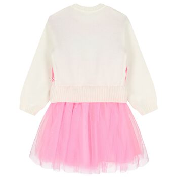 Girls Ivory & Pink Knitted Dress