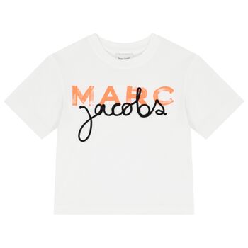 MARC JACOBS تيشيرت اولاد بالشعار بالون الابيض والبرتقالي , 1 تيشيرت اولاد بالشعار بالون الابيض والبرتقالي