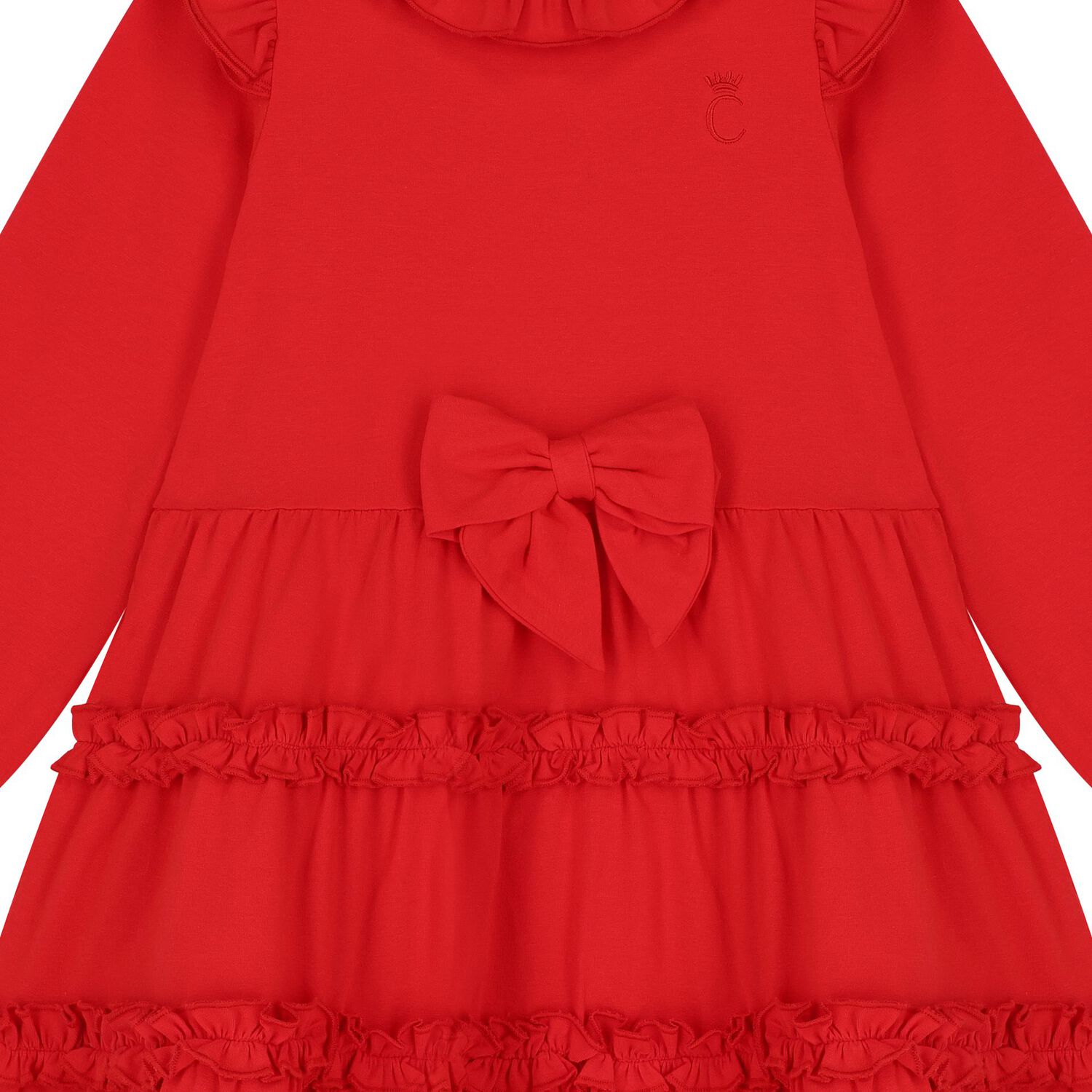 Girls Red Bow Ruffled Dress, 1, hi-res image number null