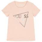 Girls Pink Embellished Logo T-Shirt, 2, hi-res