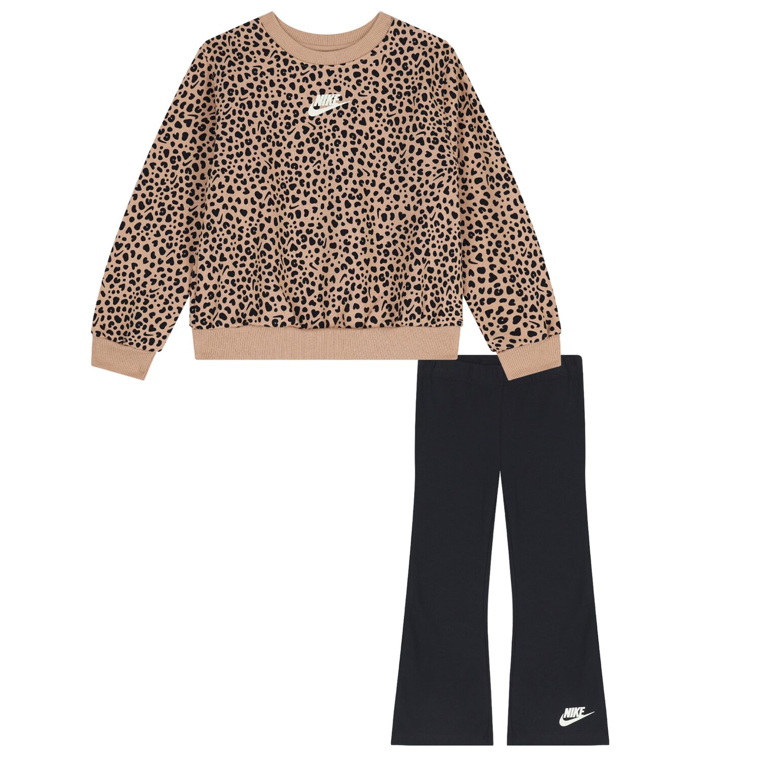 Girls Beige & Black Logo Leggings Set, 1, hi-res