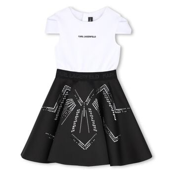 Girls White & Black Logo Dress