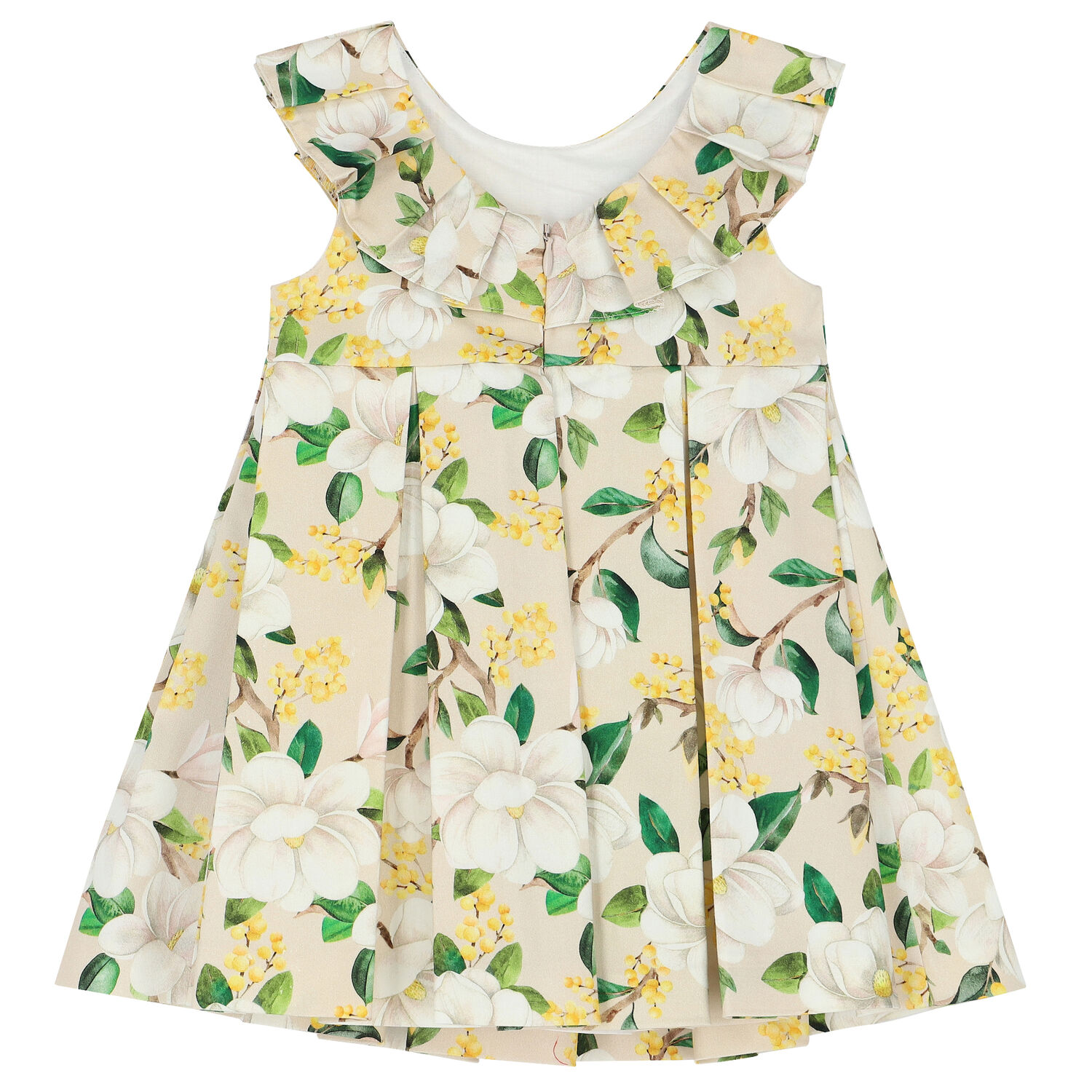Younger Girls Beige Floral Dress, 2, hi-res