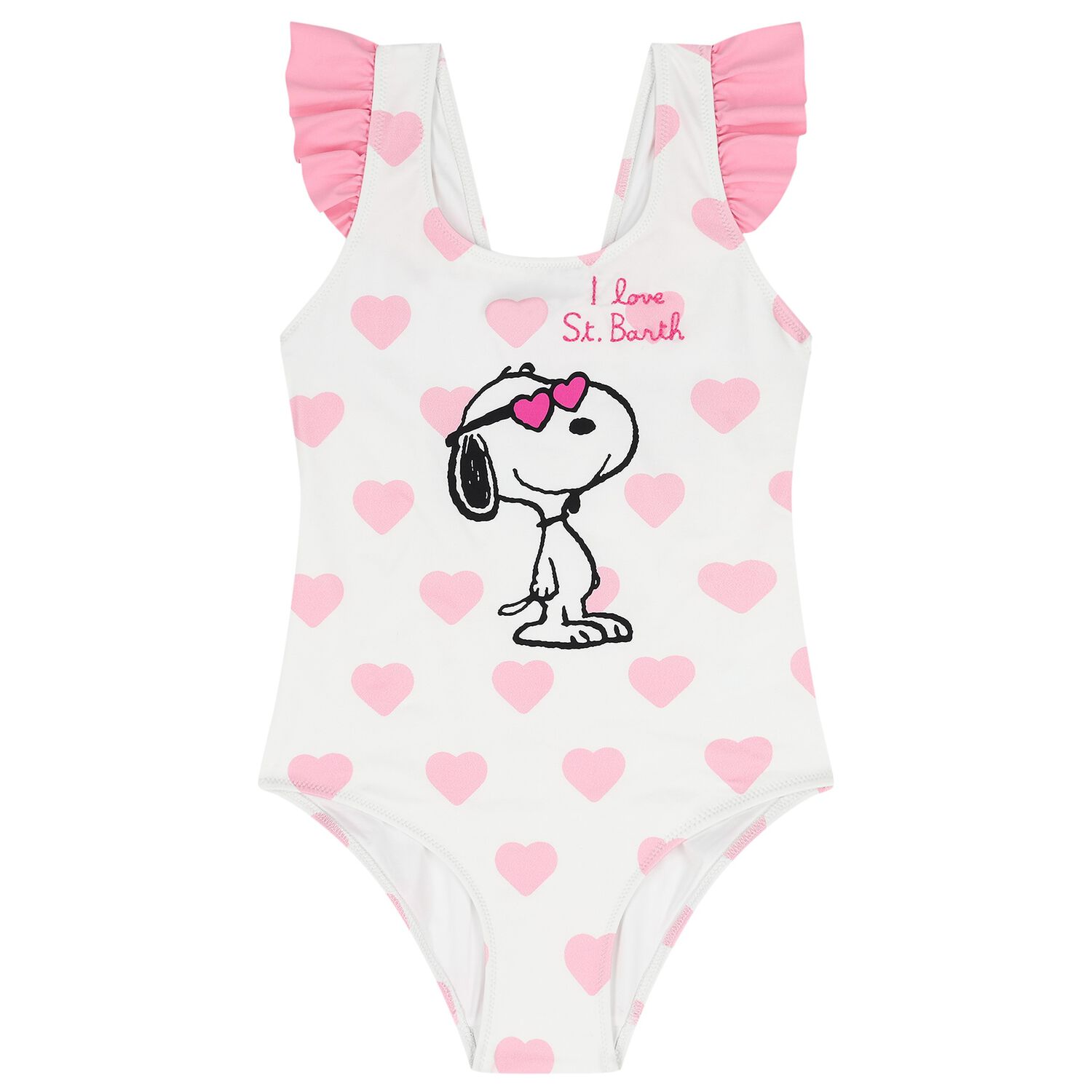 Girls White & Pink Snoopy Swimsuit, 1, hi-res