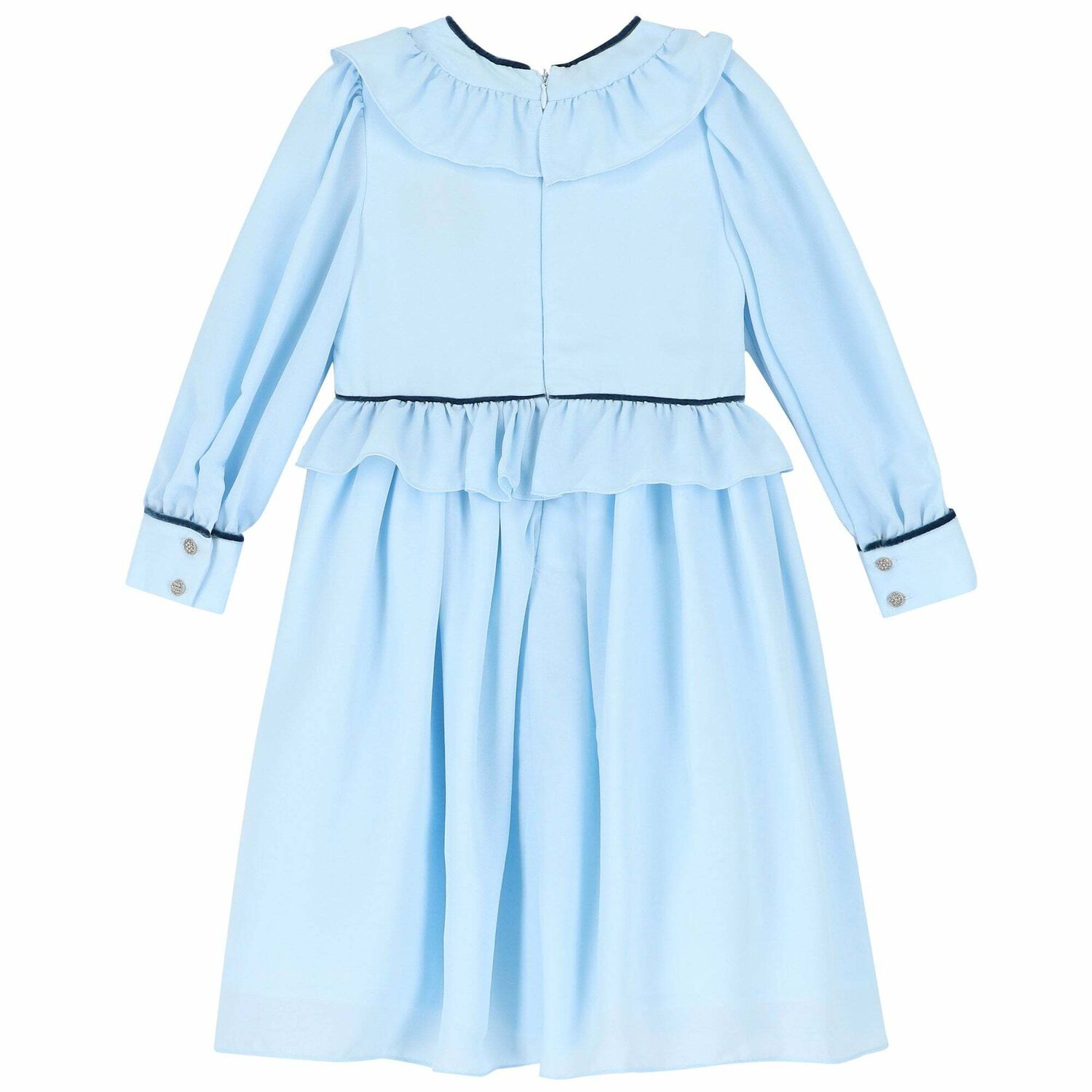 Girls Blue Embellished Frill Dress, 1, hi-res