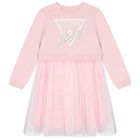 Girls Pink Logo Tulle Dress, 3, hi-res