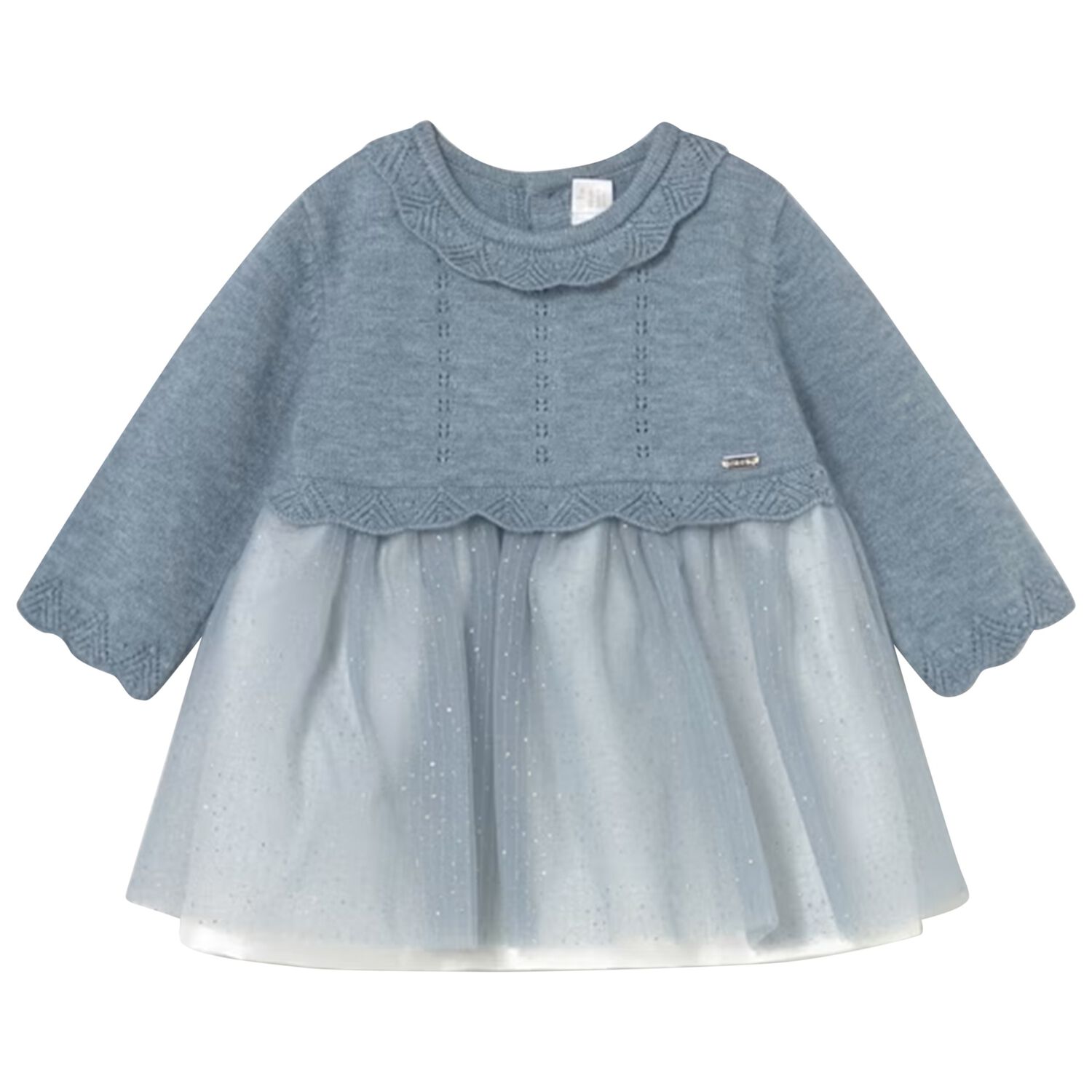 Baby Girls Blue Knitted & Tulle Dress, 3, hi-res image number null