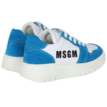 White & Blue Logo Trainers