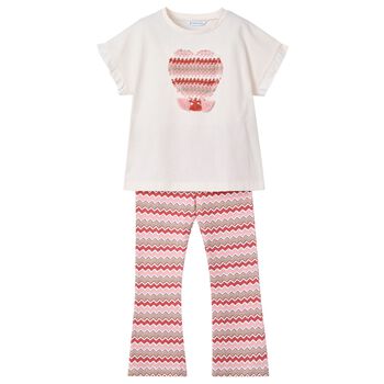 Girls Ivory & Pink Zigzag Leggings Set