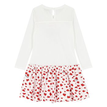 Younger Girls White & Red Embellished Bow Dress