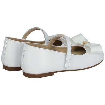 Girls White Satin Bow Shoes