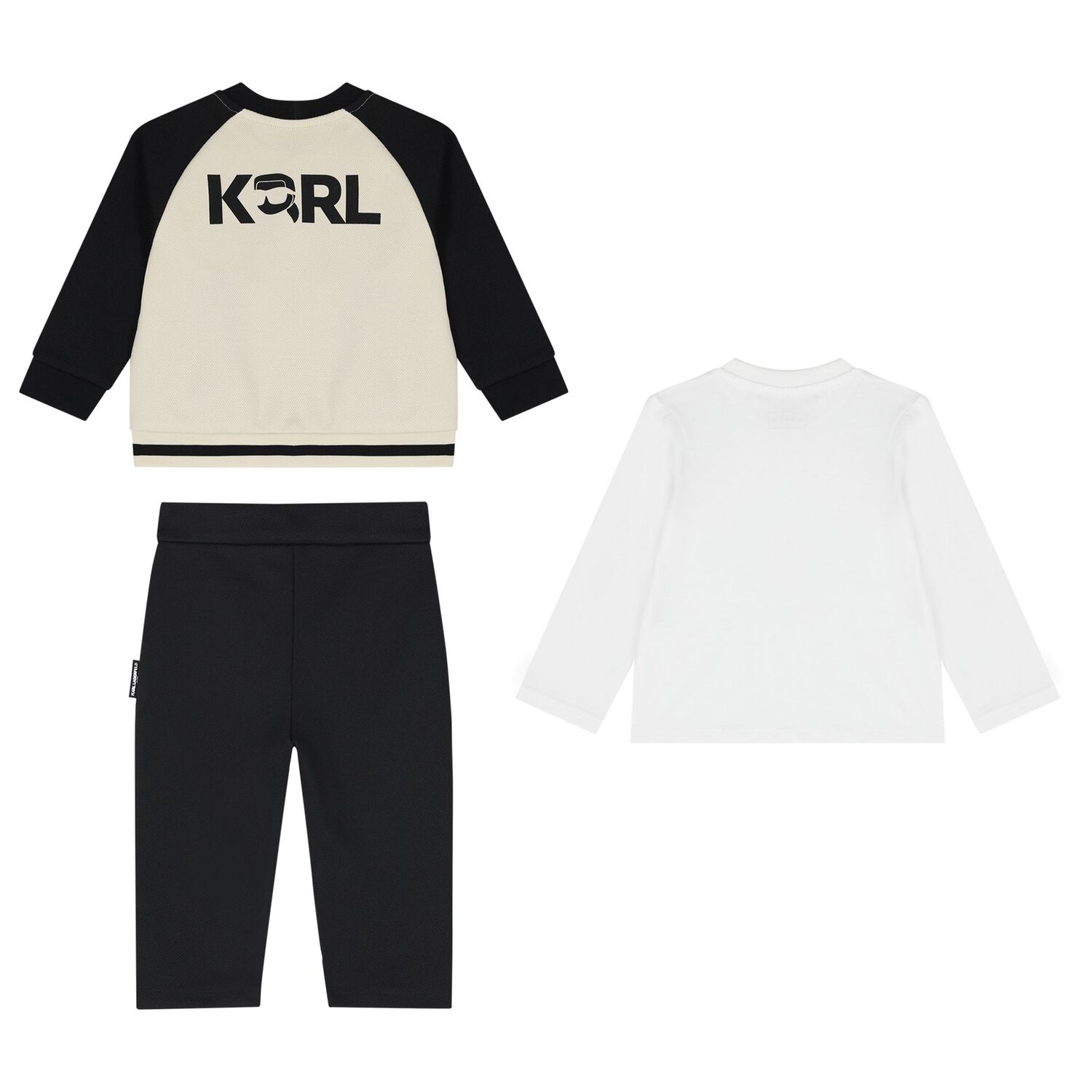 Younger Boys Black, Beige & White Logo Tracksuit Set, 1, hi-res