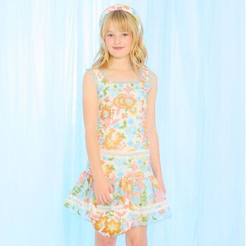 Girls White & Orange Embroidered Floral Handbag 